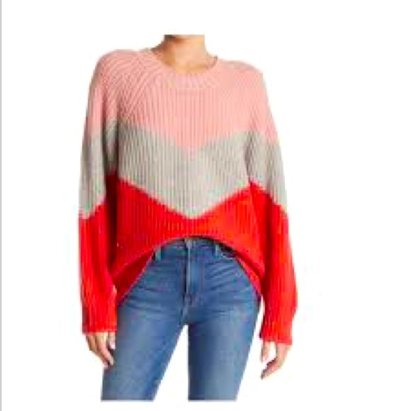 Splendid Loveland Colorblock Chevron Wool blend Sweater in Cardinal small. - Picture 1 of 6